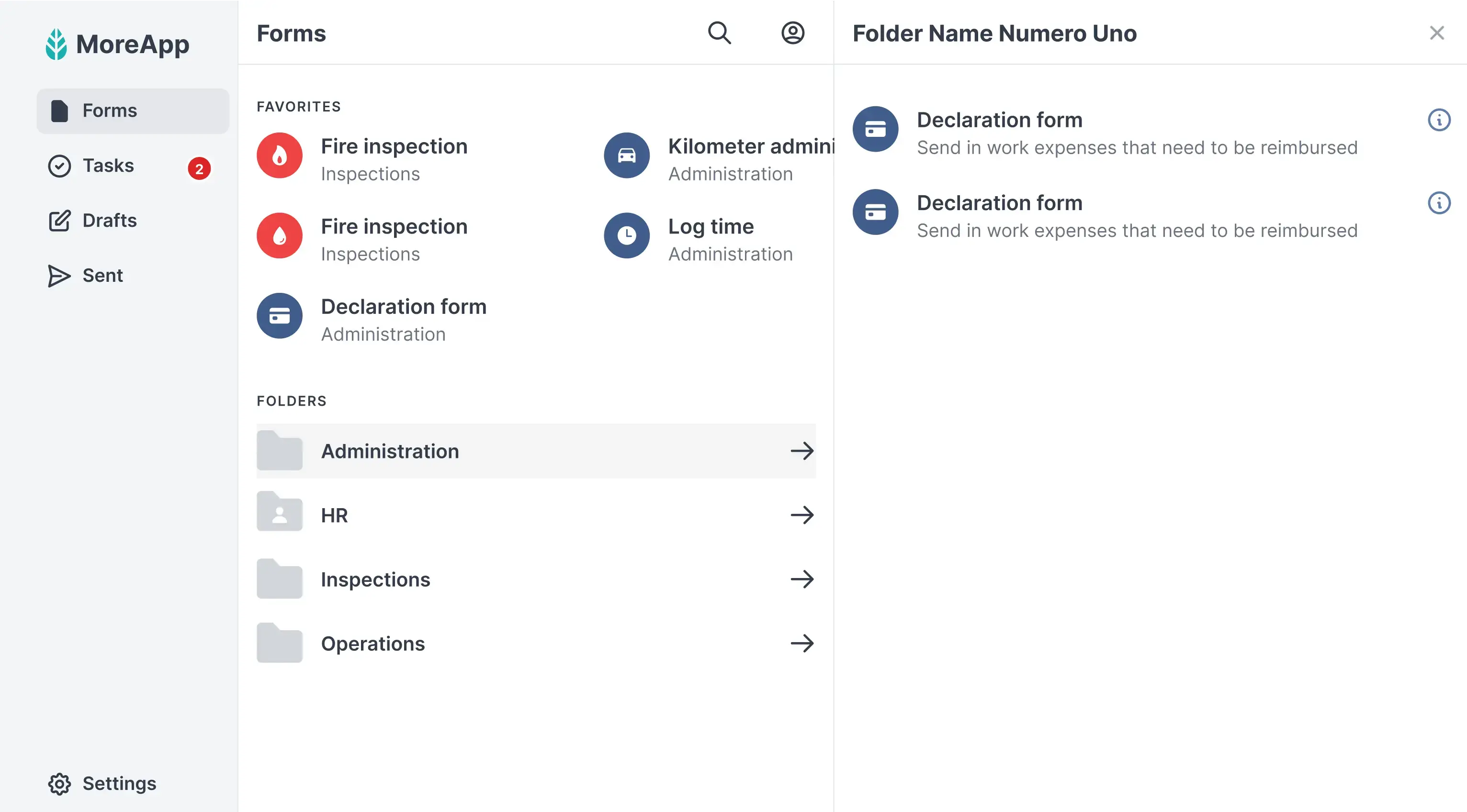 The desktop navigation of the new MoreApp application