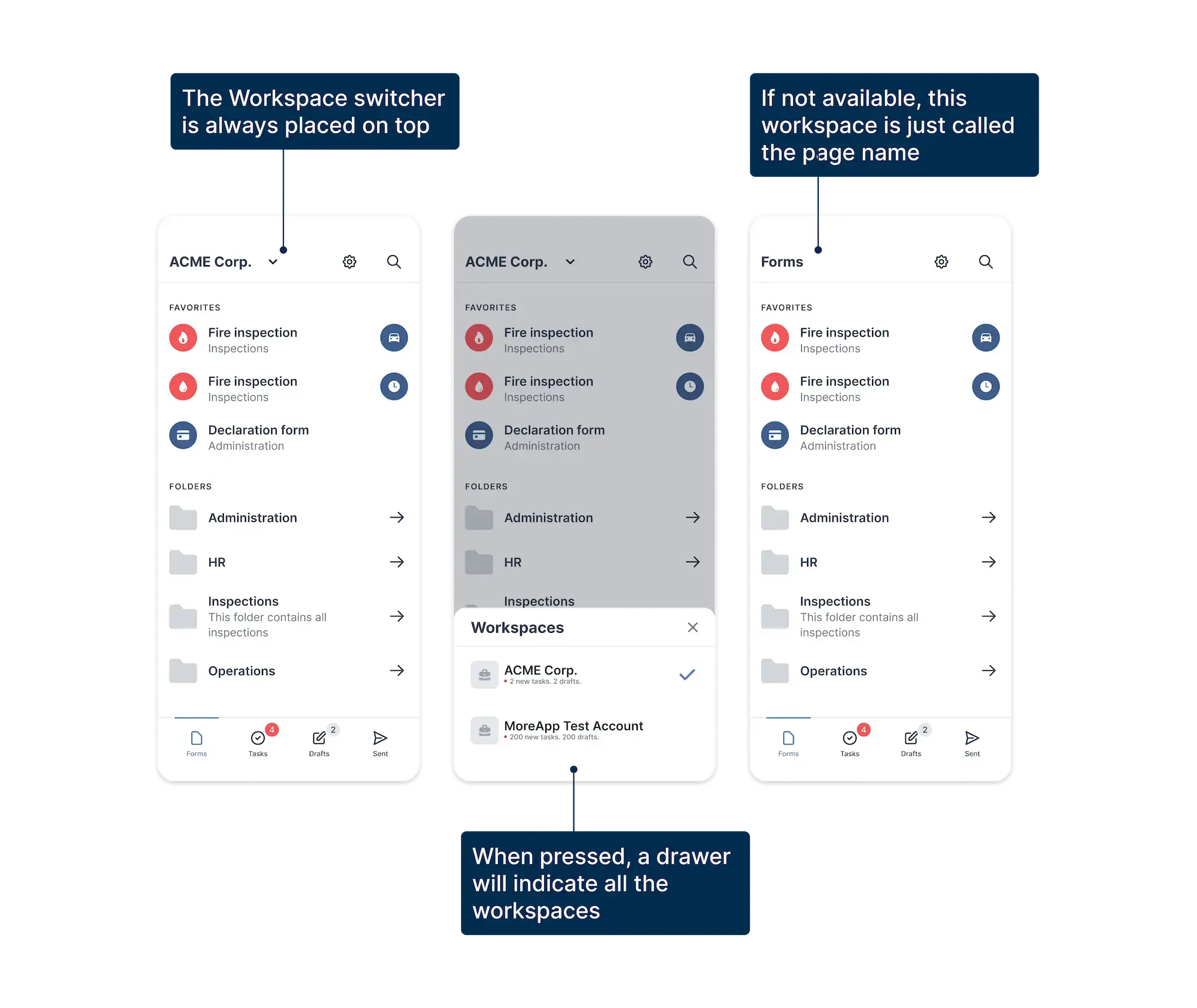 The desktop navigation of the new MoreApp application